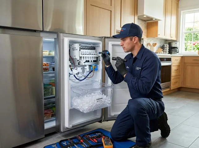 Appliance Repair Hero technician repairing a refrigerator ice maker in Atlantic Beach, FL