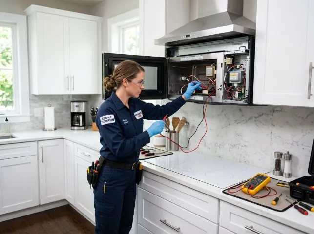 Appliance Repair Hero technician testing an over-the-range microwave in a Atlantic Beach, FL kitchen