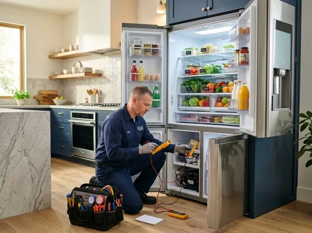 Appliance Repair Hero refrigerator technician testing a fridge on a Atlantic Beach, FL service call